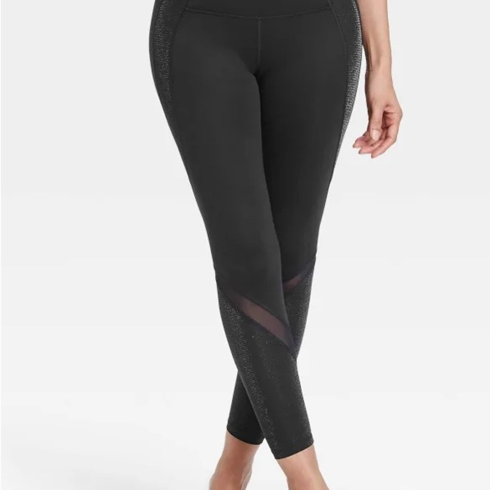 All in Motion Black Contour Power Waist High-Rise 7/8 Leggings with Mesh Detail